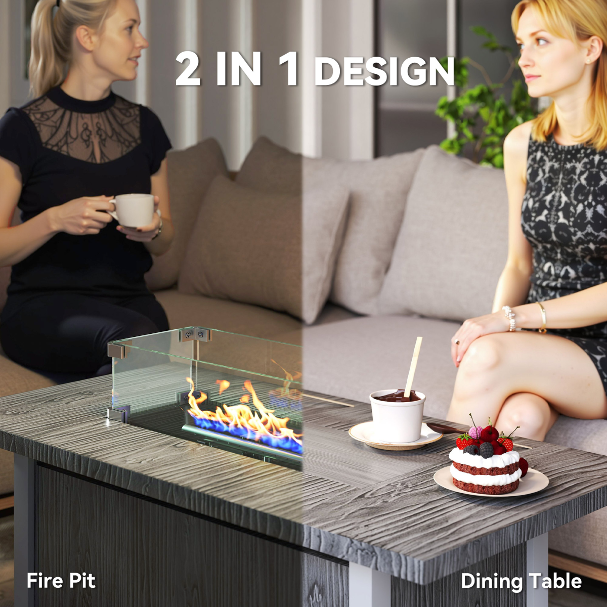 Outsunny Gas Fire Pit Table with 50,000 BTU Burner, Cover, Dark Gray