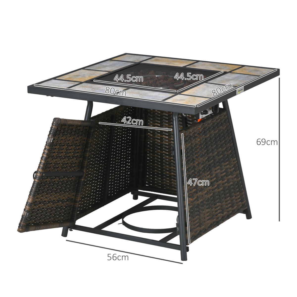 Outsunny Rattan Fire Pit Square Patio Heater w/ Fire Control Panel for Outdoor