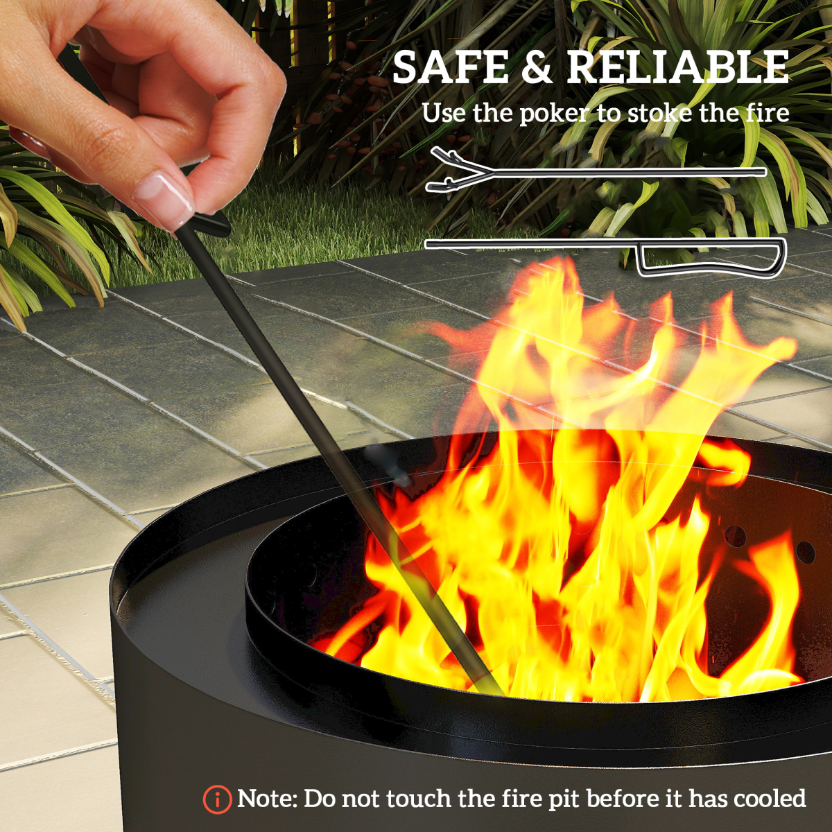 Outsunny Outdoor Round Fire Pit with Ash Tray and Fire Poker, Black