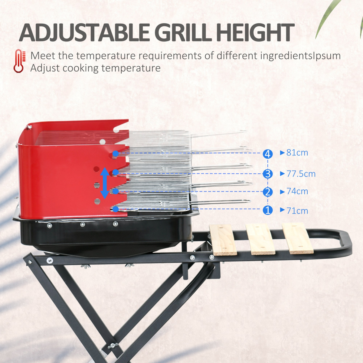 Foldable Charcoal Barbecue Grill W/ Wheels-Red & Black