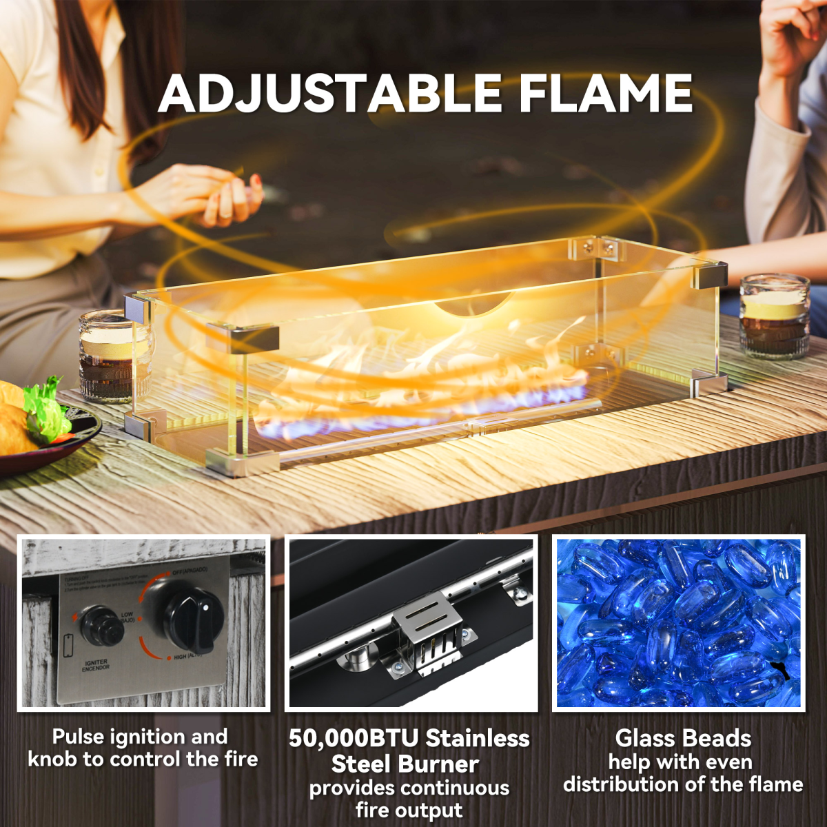 Outsunny Gas Fire Pit Table with 50,000 BTU Burner, Cover, Dark Gray