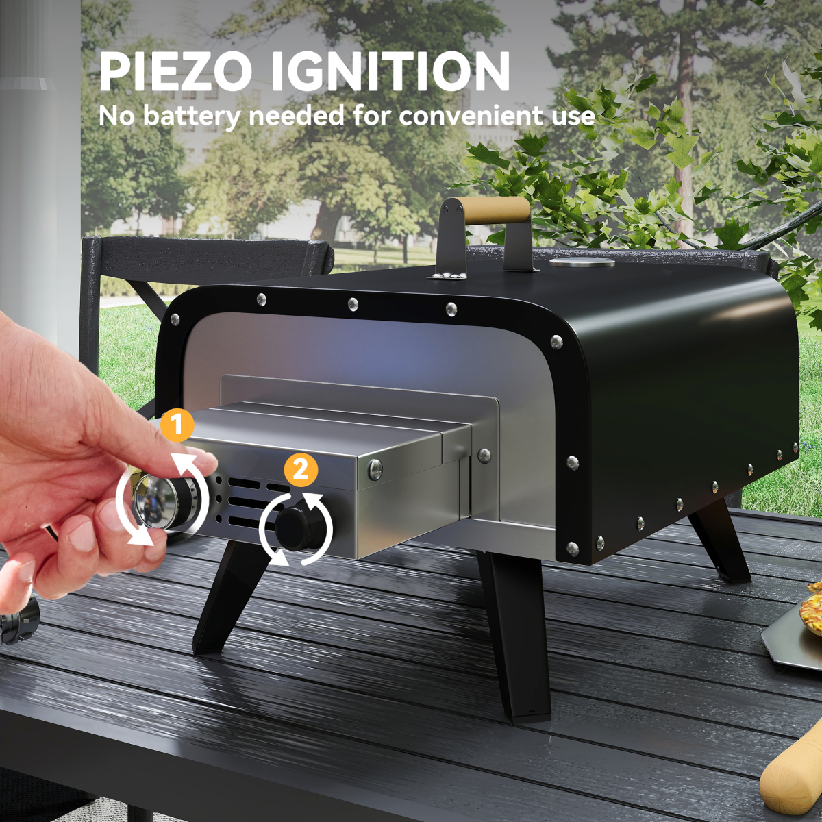 Outsunny Outdoor Tabletop Gas Pizza Oven with 12" Pizza Stone & Peel, Black