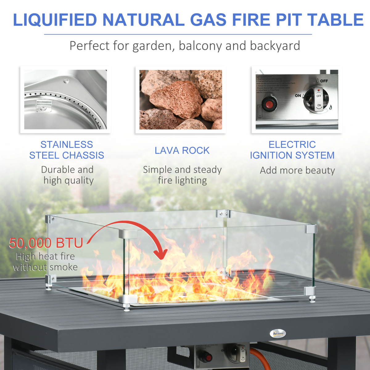 Outsunny 6-Piece Garden Furniture Set with Firepit Table Outdoor Sofa Aluminum