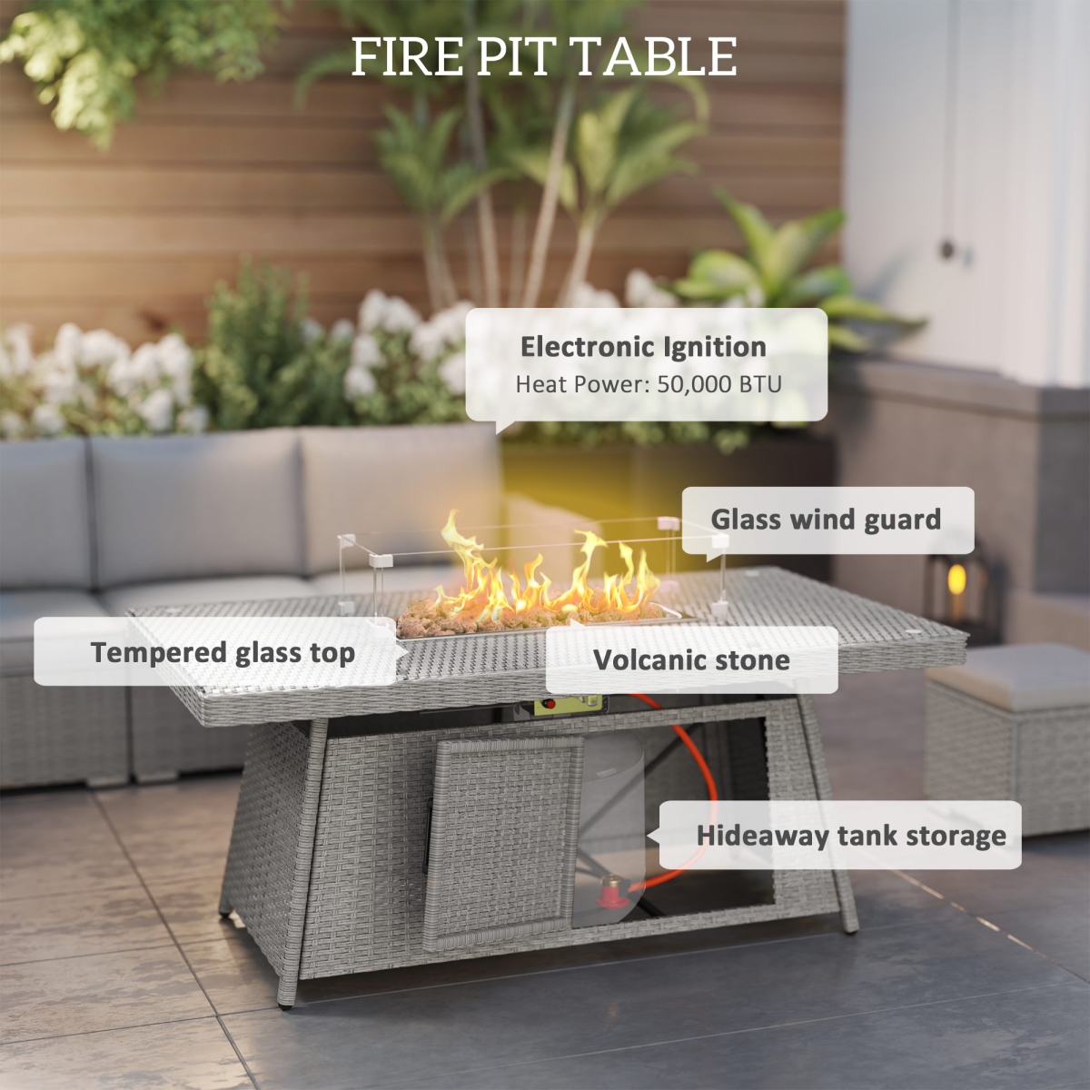 Outdoor Fire Pit Table Set - 50,000 BTU Heat Output for Relaxation