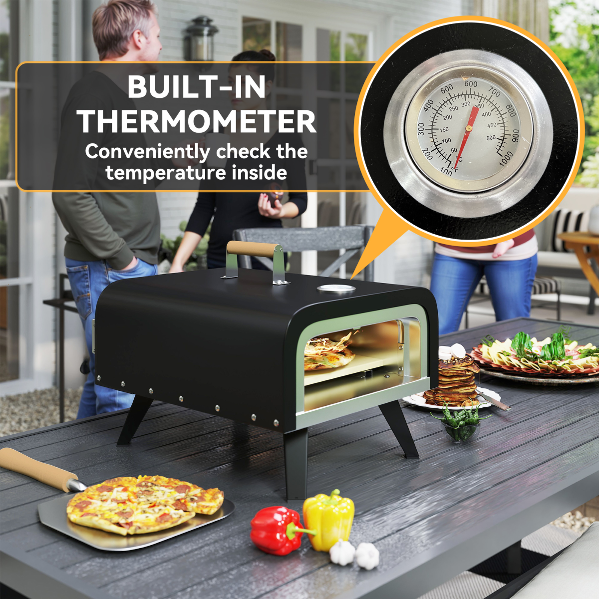 Outsunny Outdoor Tabletop Gas Pizza Oven with 12" Pizza Stone & Peel, Black