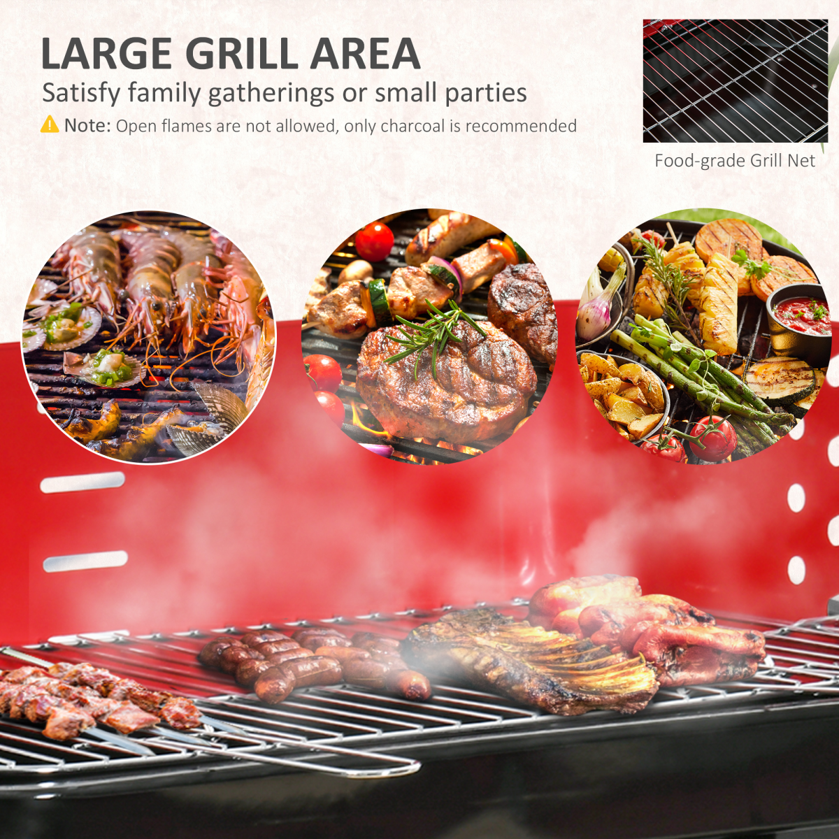 Foldable Charcoal Barbecue Grill W/ Wheels-Red & Black