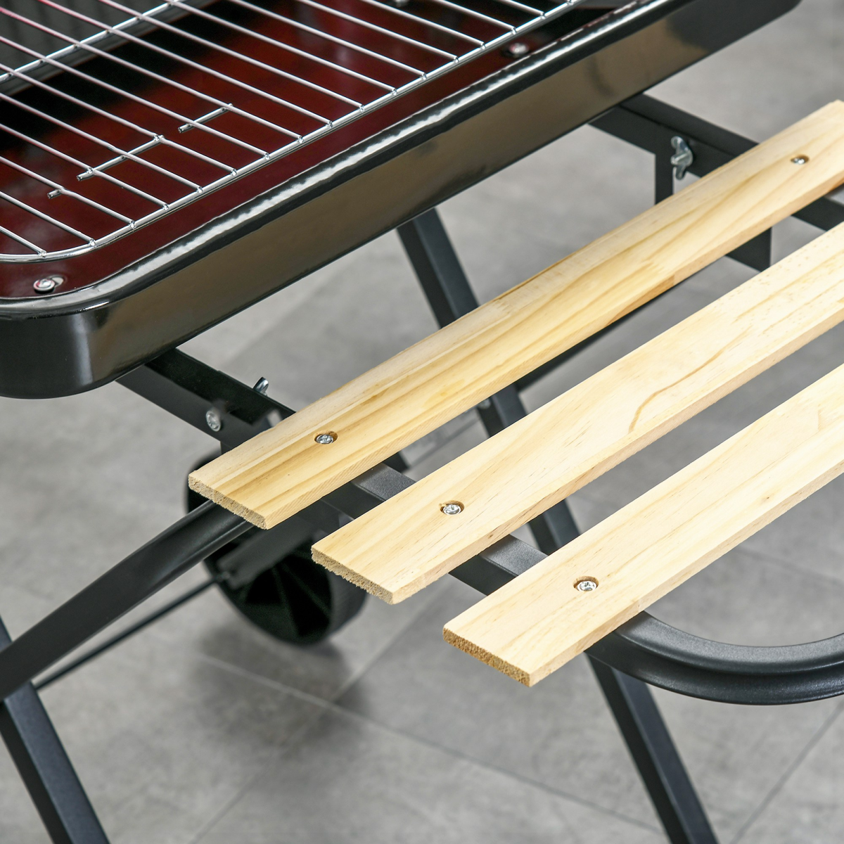 Foldable Charcoal Barbecue Grill W/ Wheels-Red & Black