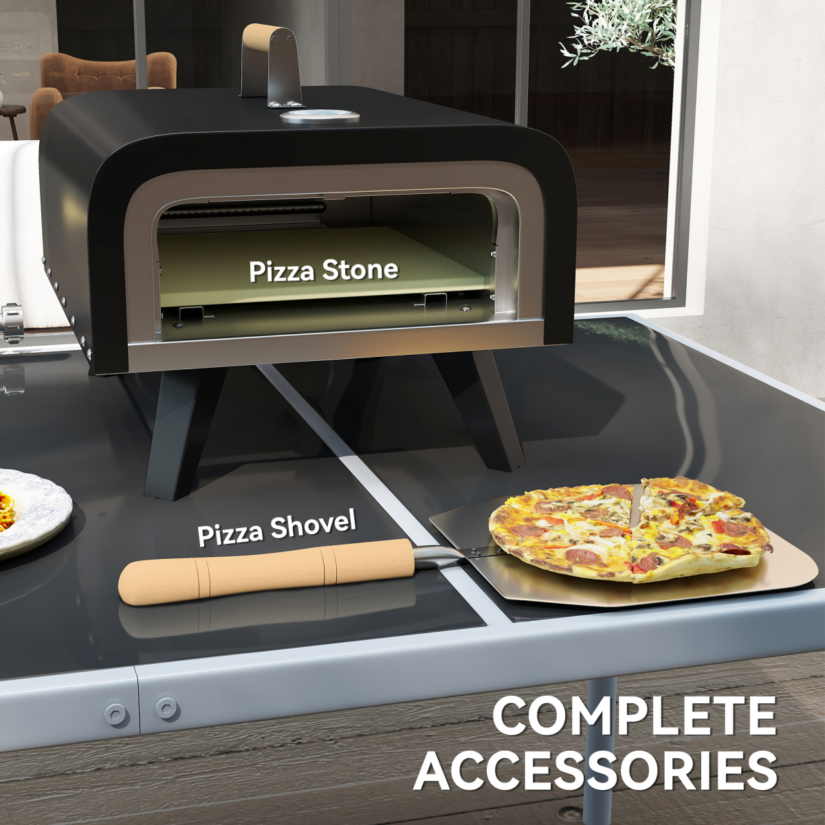 Outsunny Outdoor Tabletop Gas Pizza Oven with 12" Pizza Stone & Peel, Black