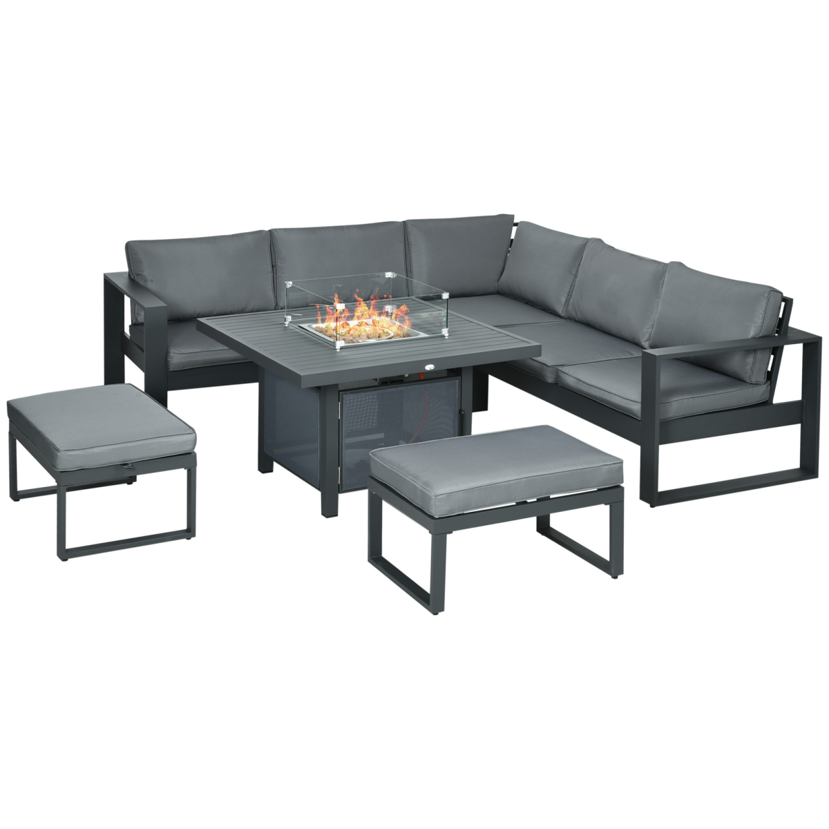Outsunny 6-Piece Garden Furniture Set with Firepit Table Outdoor Sofa Aluminum