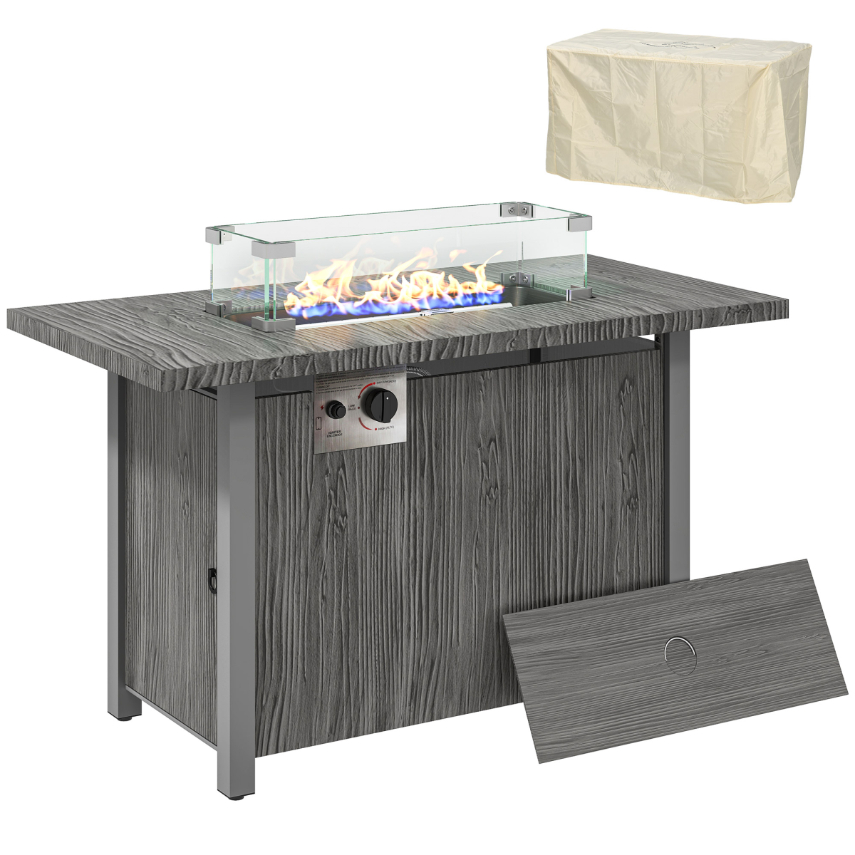 Outsunny Gas Fire Pit Table with 50,000 BTU Burner, Cover, Dark Gray