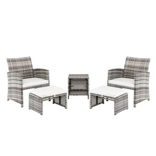5pcs 2 Chairs 2 Footstools 1 Coffee Table Combination Sofa Gray Gradient