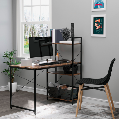 Computer Desk PC Table Study Workstation Home Office 4-tier Bookshelf Storage