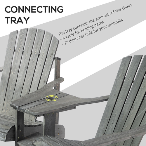 Wooden Double Adirondack Chairs Loveseat & Center Table & Umbrella Hole, Gray