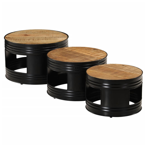Bar Tables Drum Shape 3 pcs Solid Rough Wood Mango