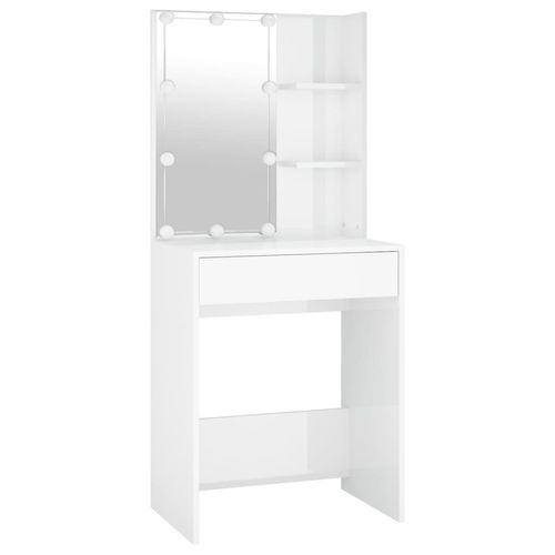 vidaXL LED Dressing Table with 2 Cabinets High Gloss White Engineered Wood