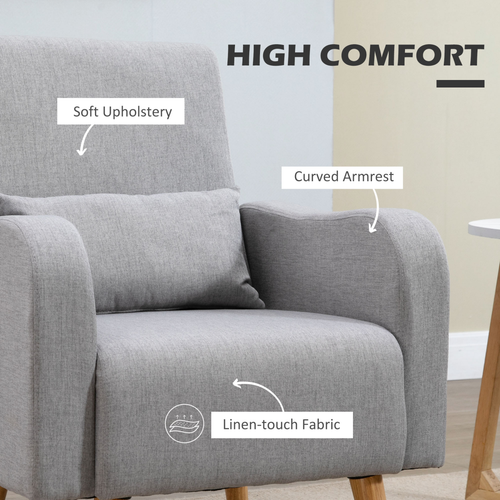 Nordic Leisure Lounge Sofa Accent Chair with Pillow for Bedroom Gray