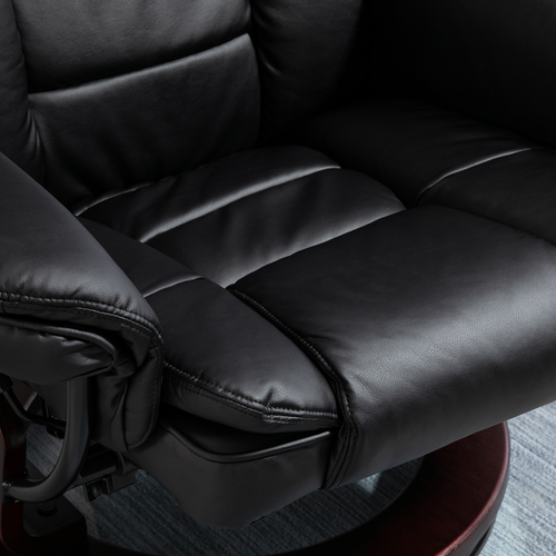Swivel Manual Recliner and Footrest Set PU Lounge Chair Wood Base, Black