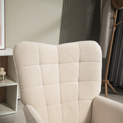 HOMCOM Upholstered Tufted Wingback Armchair with Seat Padding, Cream White