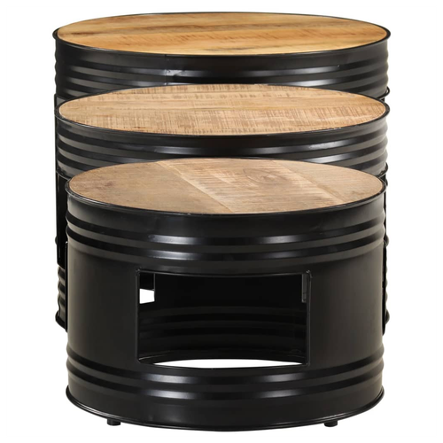 Bar Tables Drum Shape 3 pcs Solid Rough Wood Mango