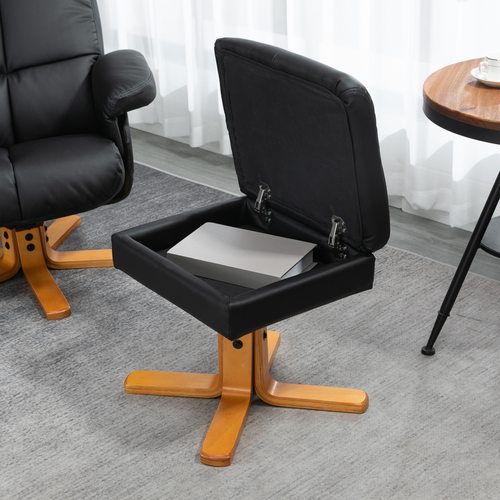 Faux Leather Recliner Chair with Ottoman Footrest Storage Space Black