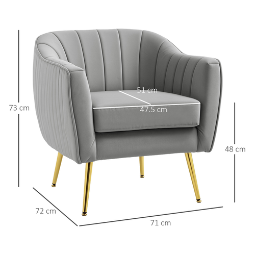 HOMCOM Velvet-Look Shell Shaped Chair with Thick Padded Seat, Gray