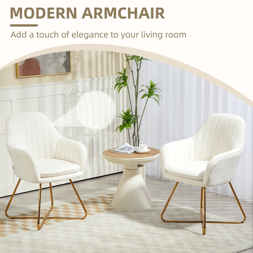 HOMCOM Accent Chair Set of 2, Cashmere Armchair with Steel Legs, Cream White