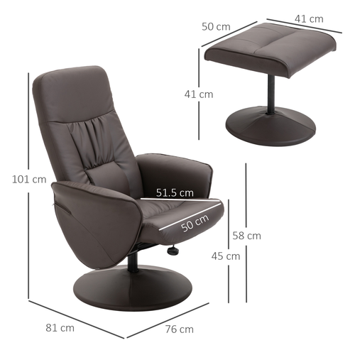 2 Pcs Reclining Armchair Ottoman 360 Swivel Home Furniture PU Leather Brown