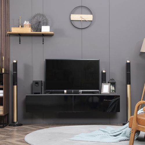 Floating TV Unit Stand, Wall Mount Media Console with Storage Cupboards