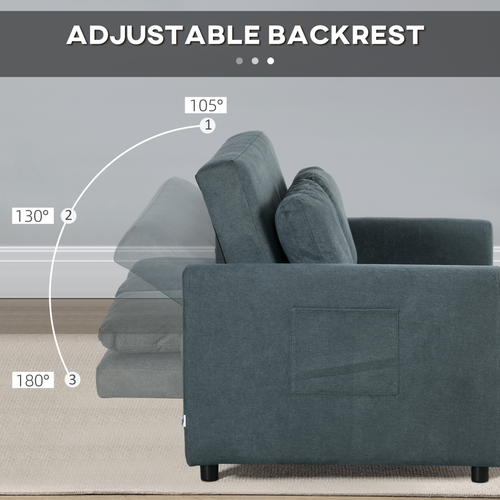 HOMCOM 2 Seater Sofa Bed Convertible Bed Settee with Cushions, Pockets, Gray