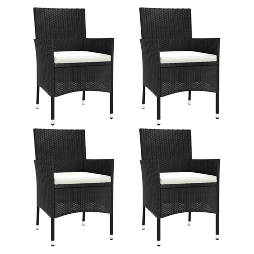 Garden Chairs with Cushions 4 pcs Black Poly Rattan