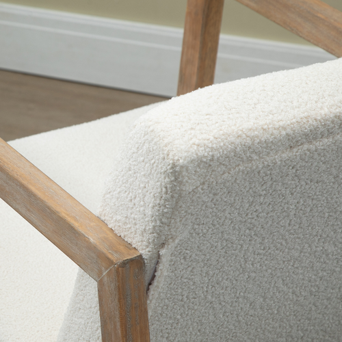 HOMCOM Rocking Chair Upholstered Armchair Wooden Accent Chair Cream