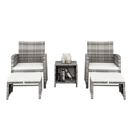 5pcs 2 Chairs 2 Footstools 1 Coffee Table Combination Sofa Gray Gradient