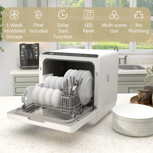 HOMCOM Table Top Dishwasher w/ 4 Place Settings 6 Programs Fruit Wash Mode