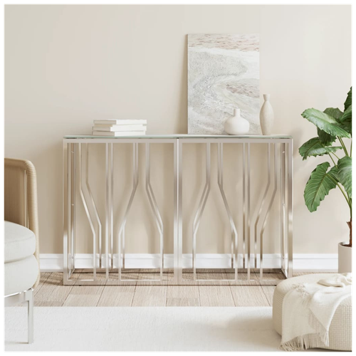 vidaXL Console Table Silver 110x30x70 cm Stainless Steel and Glass