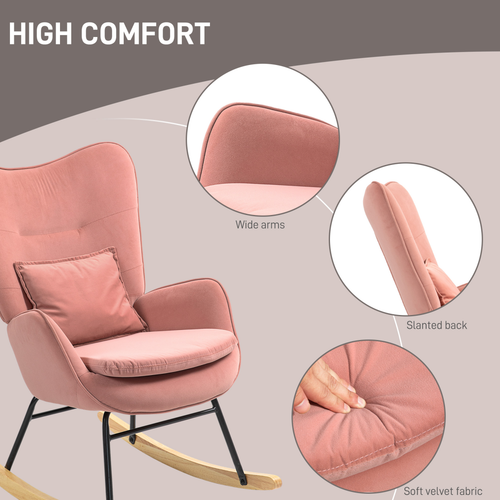 HOMCOM Velvet Rocking Chair with Lumbar Pillow for Living Room Bedroom