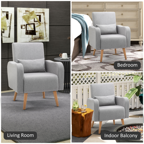 Nordic Leisure Lounge Sofa Accent Chair with Pillow for Bedroom Gray