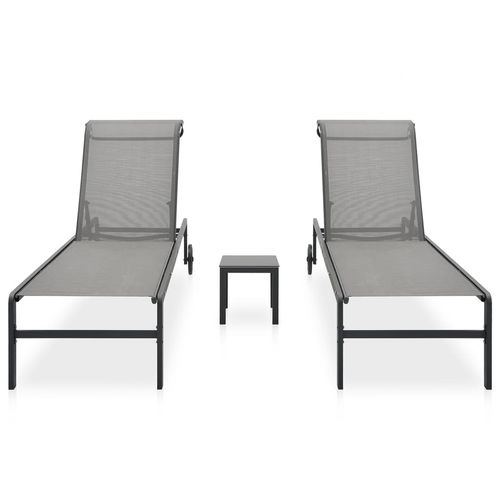 Sun Loungers 2 pcs with Table Textilene and Steel