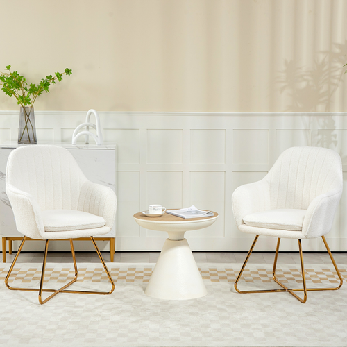 HOMCOM Accent Chair Set of 2, Cashmere Armchair with Steel Legs, Cream White