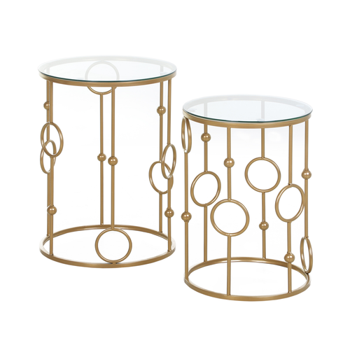 HOMCOM Set of 2 Gold Nesting Coffee Table, Side Tables W/ Tempered Glass Top