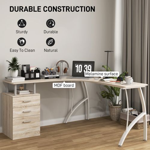 HOMCOM L-Shaped Corner PC Desk Table w/ Drawer Home Office Workstation, Oak