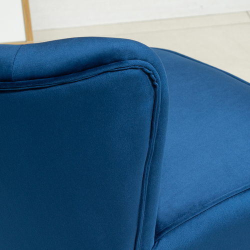 Velvet-Feel Accent Chair w/ Ottoman Tub Seat Padding Wood Legs Dark Blue