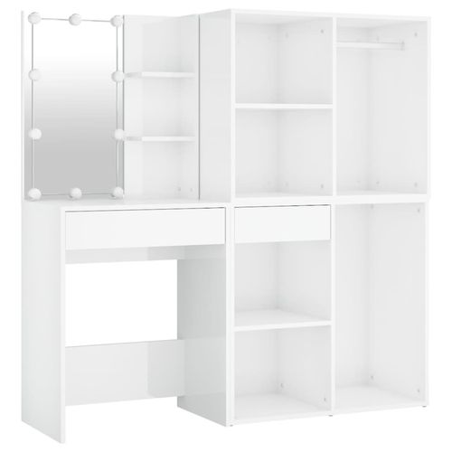 vidaXL LED Dressing Table with 2 Cabinets High Gloss White Engineered Wood