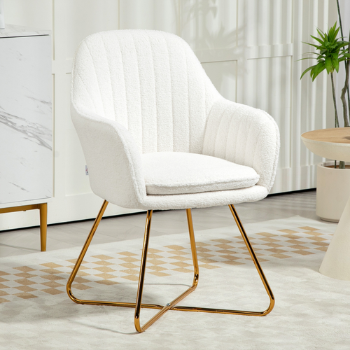 HOMCOM Accent Chair Set of 2, Cashmere Armchair with Steel Legs, Cream White