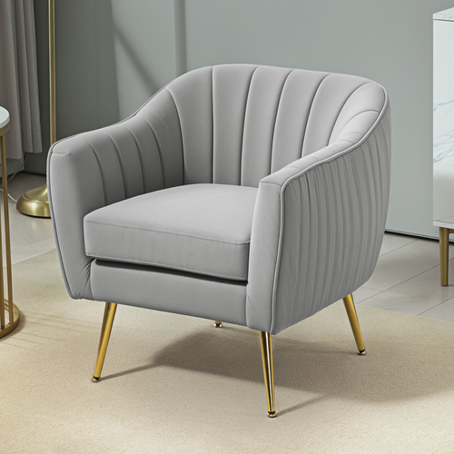 HOMCOM Velvet-Look Shell Shaped Chair with Thick Padded Seat, Gray