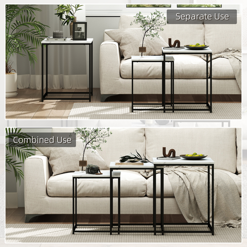 HOMCOM Nesting Coffee Tables Set of 3 Stacking Sofa Side Tables White