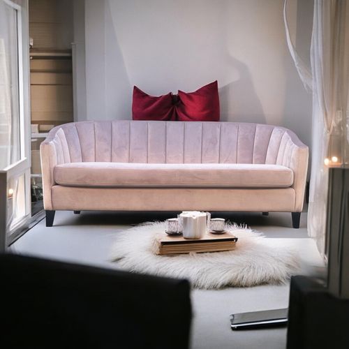 189CM 3 SEATER PINK VELVET SOFA