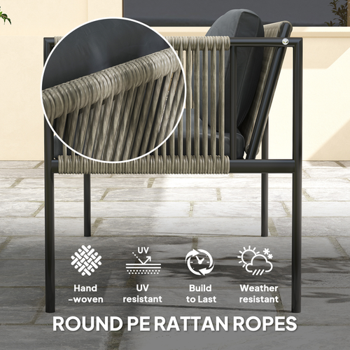 Outsunny 4 Seater Wicker Outdoor Furniture Set with Glass Coffee Table Gray