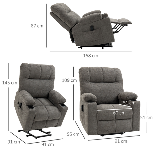 HOMCOM Heavy Duty Riser and Recliner Chair Lift Chair for the Elderly, Gray