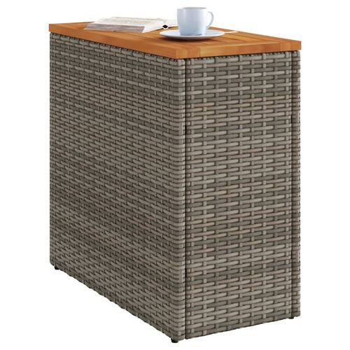Garden Side Table with Wooden Top Gray 58x27.5x55 cm Poly Rattan