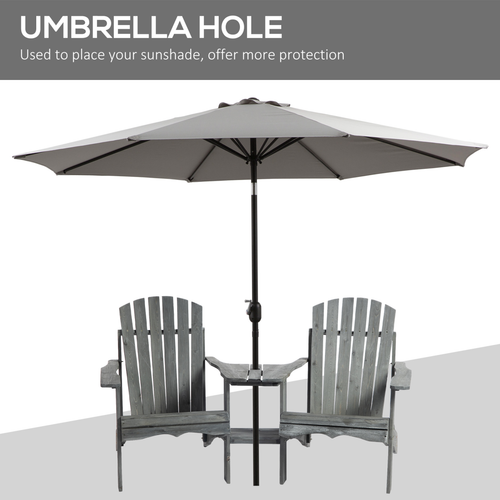 Wooden Double Adirondack Chairs Loveseat & Center Table & Umbrella Hole, Gray
